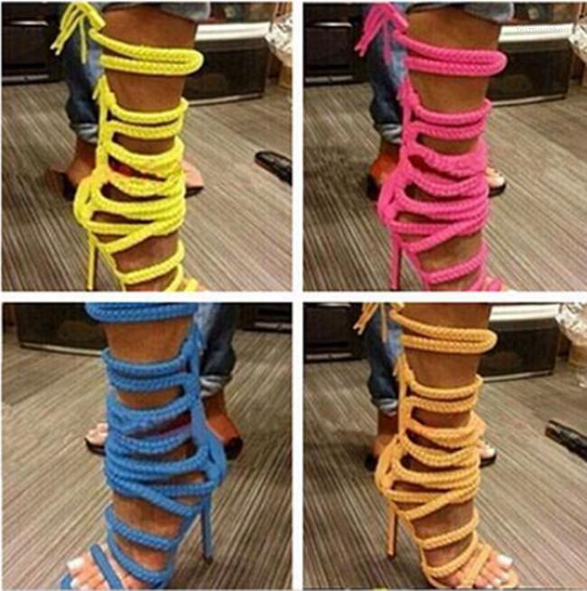 Sandals Sexy Chains Rope Women High Heels Stiletto Tassel Lace Up Gladiator Botas Strappy Celebrity Summer Shoes Woman