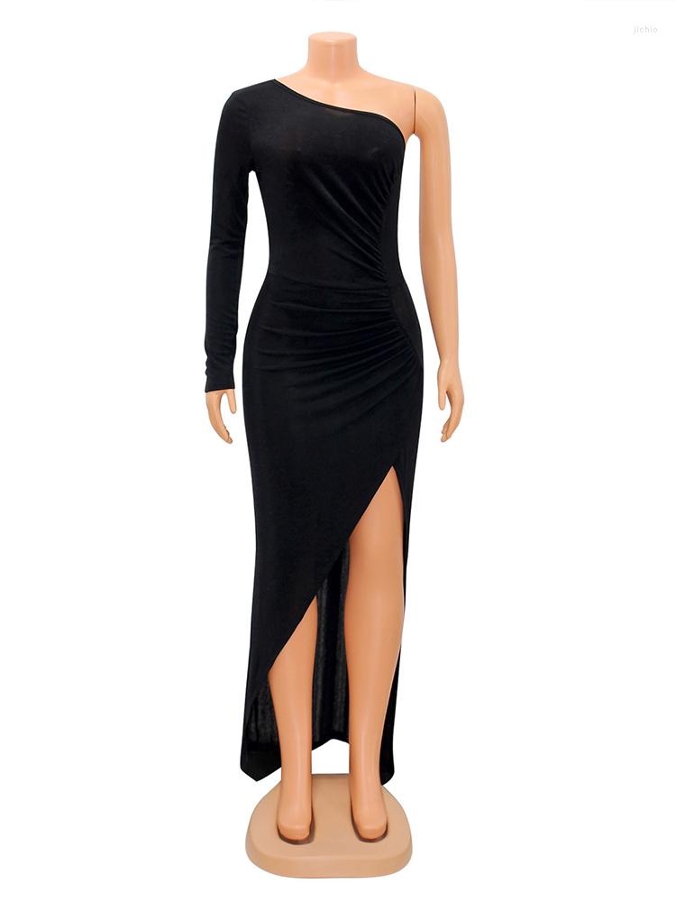 Casual Dresses Gorgeous One Shoulder Celebrity Prom Dress Woman Sexy Single Long Sleeve Party Club Elegant Front High Split Robe Femme