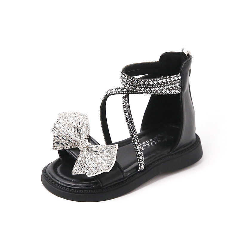Sandals Girls Sandals Summer New Sweet Children's Soft Bottom Girls Rhinestone Bow Princess Sandals Open-toe Party Shoes R230529