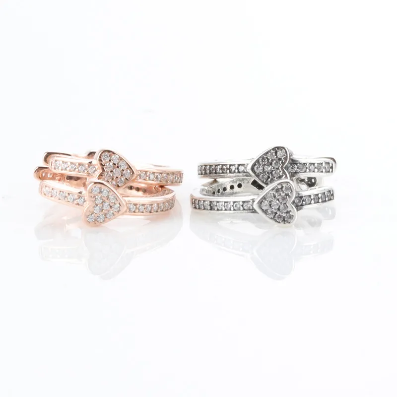 Authentic 925 Sterling Silver Heart Shiny Stud Earrings - Rose Gold & Platinum Options for Women's Luxury Jewelry