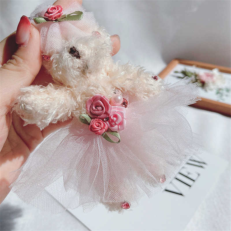 Key Rings Exquisite Wedding Dress Bear Women's Cute Animal Plush Doll Keychain Holder Korean Fashion Bag Charm Pendant Gift G230526