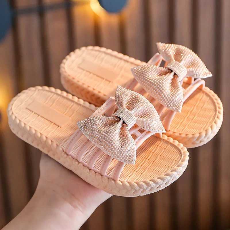 Sandals Children Slippers Girls Cute Bow Princess Beach Sandals Summer Indoor Home Slippers Non-Slip Soft Bottom Kids Girl Shoes CSH1333 R230529