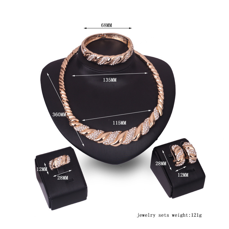 New African Jewelry Sets Gold Color Trendy Necklace Earrings Bracelet Women Gold Color Jewelry Set Wedding Accessories 201222