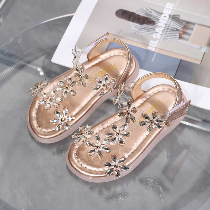 Sandals Sandals Baby Girl Sandals Crystal Bling Diamond Flower Princess Dance Shoes Summer Small Big Kids Party Shoes1-3-4-6-7-12 Years Old