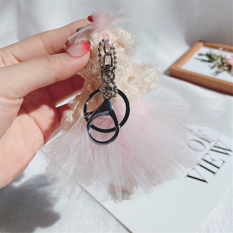 Key Rings Exquisite Wedding Dress Bear Women's Cute Animal Plush Doll Keychain Holder Korean Fashion Bag Charm Pendant Gift G230526