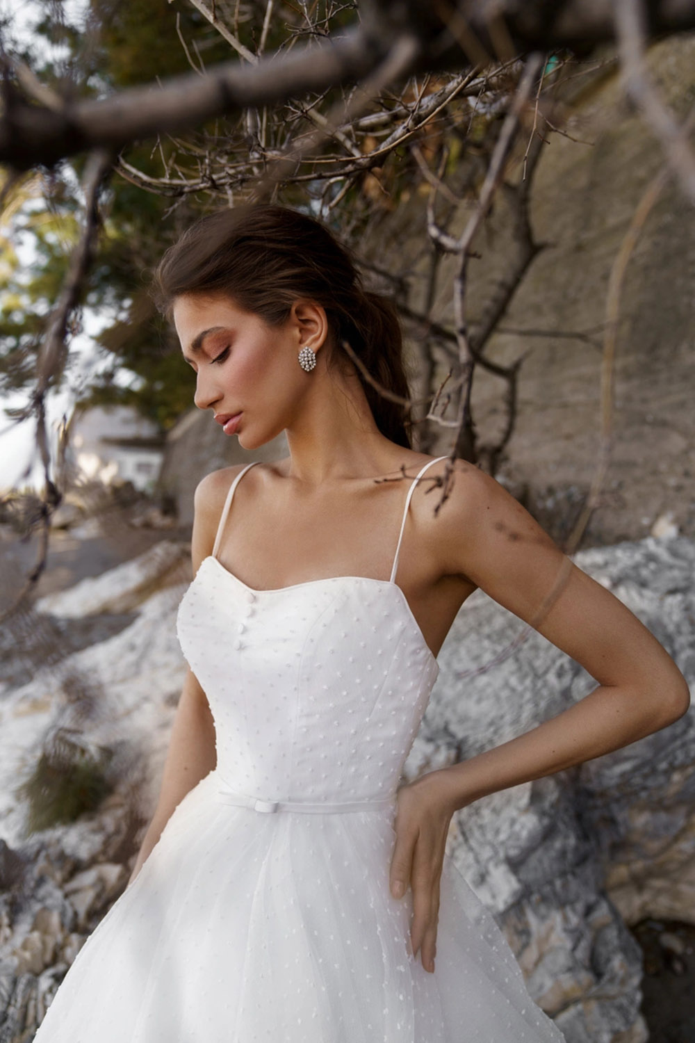 Romantic Spaghetti Straps Polka Dots Bridal Dresses A Line Beach Wedding Gown Backless Tulle Boho Outdoor Summer Vestidos De Novia