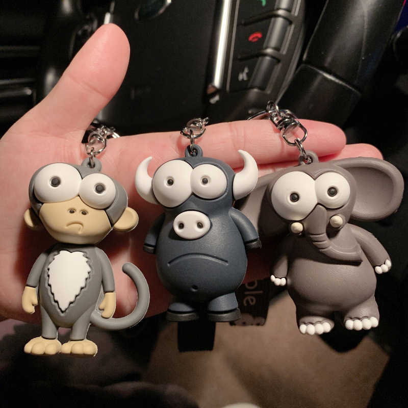 Key Rings Fun ugly big eyed elephant cute cartoon epoxy resin ox eye car keychain ring seat bag pendant jewelry pavilion G230526