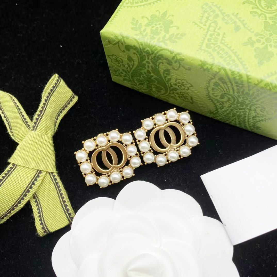 Luxury women retro designer diamond pearl earrings Fashion g Earrings Designer Studs Top Quality Engagement jewelry for Lady Wholesale