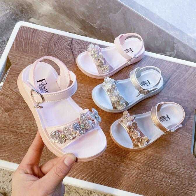 Sandals Girls Princess Sandals Summer New Baby Pearl Bow Single Leather Shoes Fashion Non-slip Flat Children's Shoes R230529