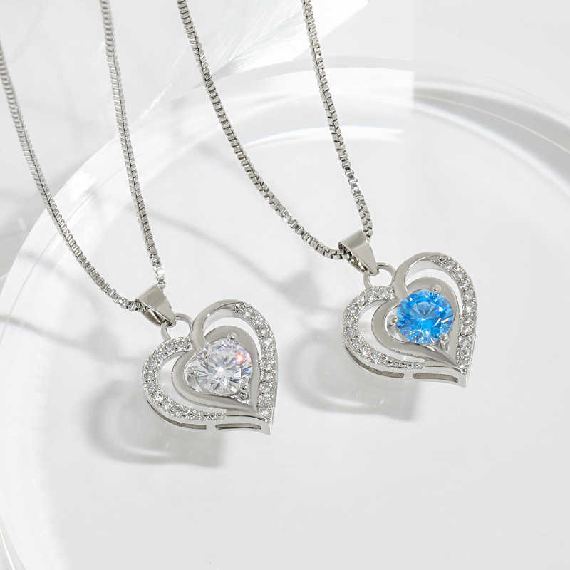 Copper Gem Stone Fashion Jewelry Heart of the Ocean Beating Blue Heart Diamond Necklace for Women