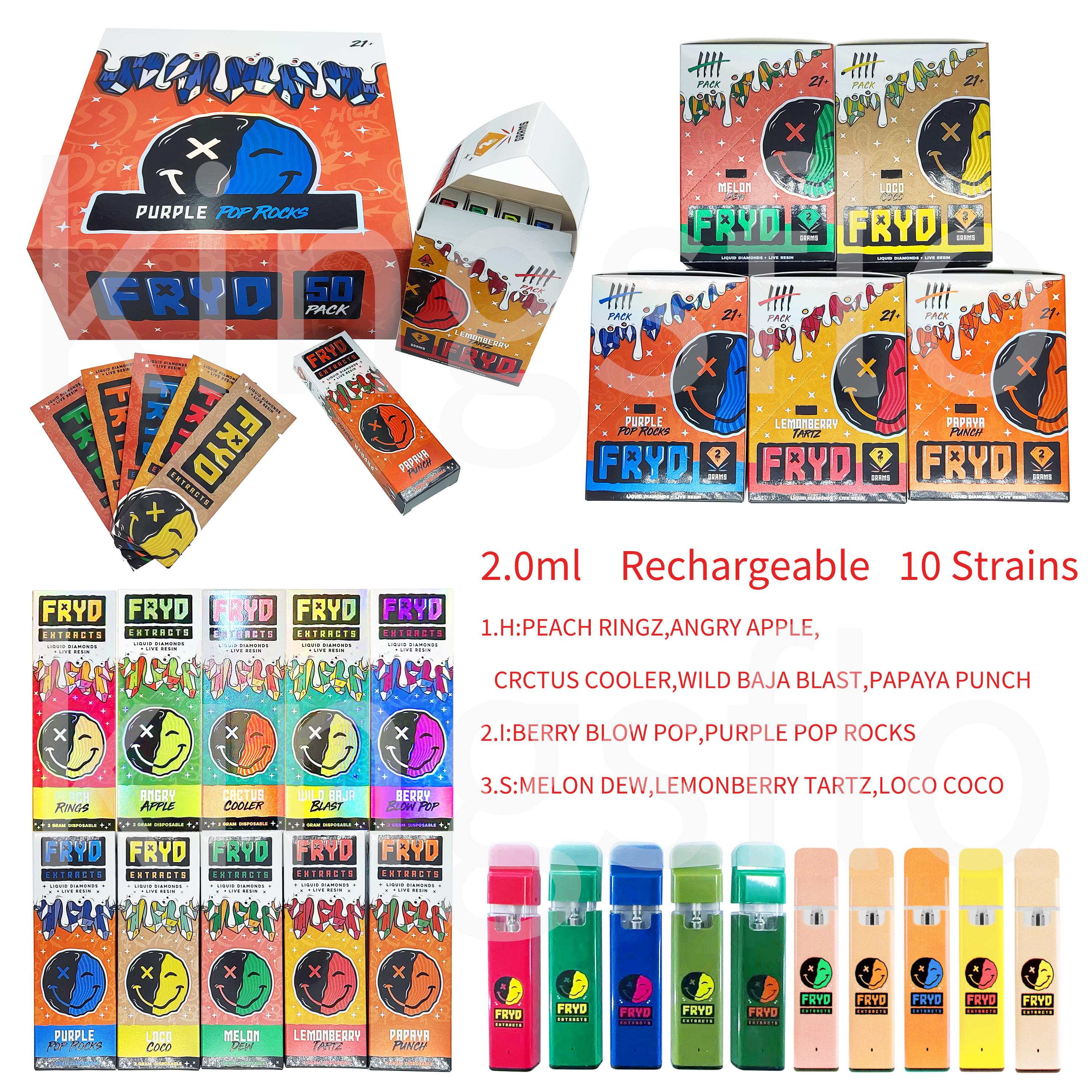 FRYD 2023 New Disposable New 10 strains E-cigarettes Empty Vape Pen cartridge Ecigs USB Rechargeable Vapes Bar with High Quality Packaging
FRYD 2023 New Disposable New 10 strains E-cigarettes Empty Vape Pen cartridge Ecigs USB Rechargeable Vapes Bar with High Quality Packaging