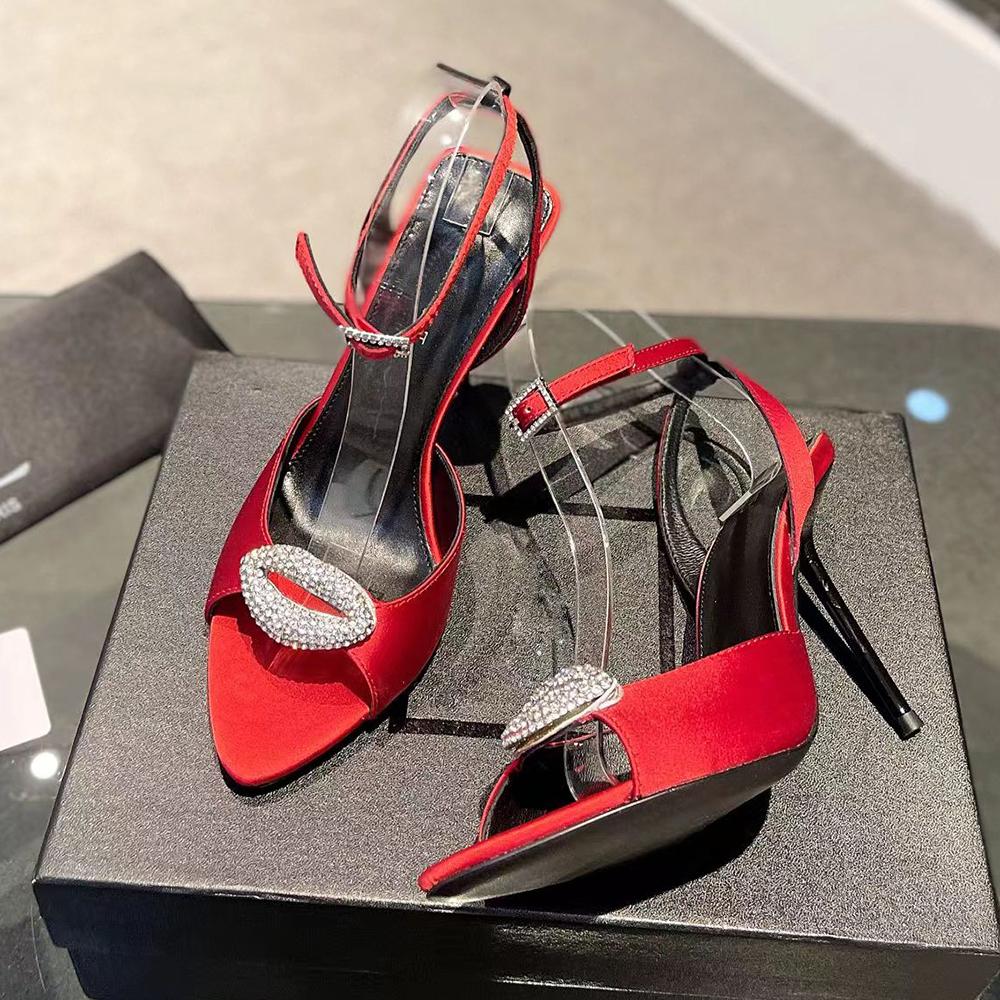 Rhinestone decoration stiletto Sandals Pointed toe exposed Pumps womens Dress shoes luxury designers High-heeled Evening shoes factory footwear With b