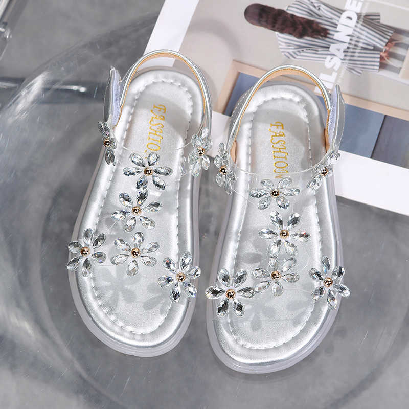 Sandals Sandals Baby Girl Sandals Crystal Bling Diamond Flower Princess Dance Shoes Summer Small Big Kids Party Shoes1-3-4-6-7-12 Years Old