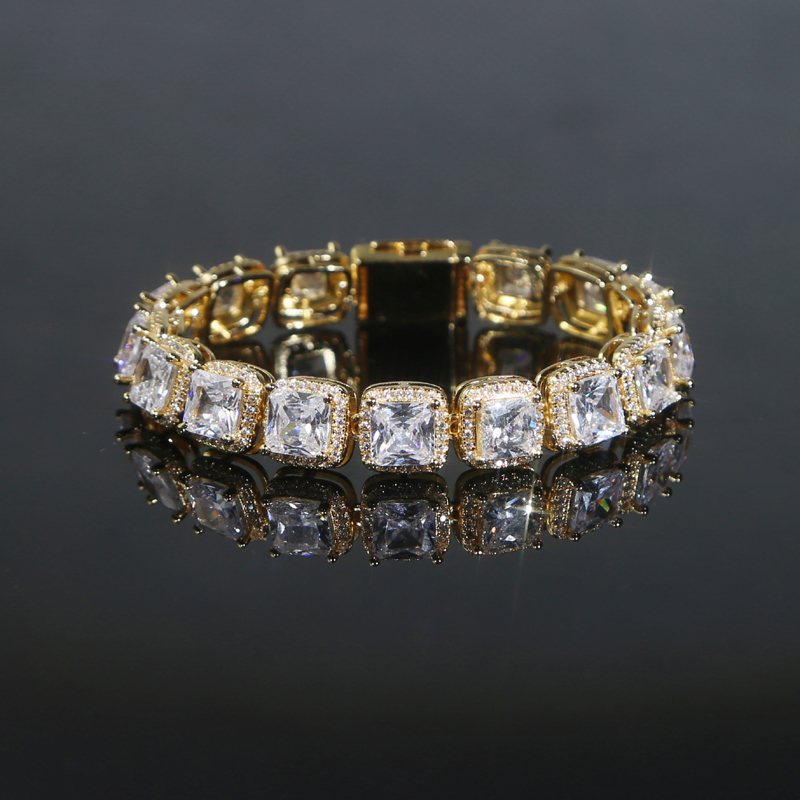 Gold Plated Sparking Cz Cluster Cubic Zirconia Tennis Chain Bracelet Iced Out Bling Cz Charm Hip Hop Jewelry Gifts