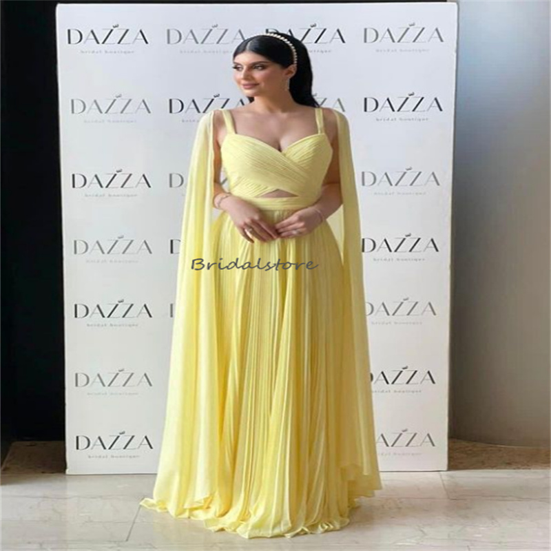 New Arabic Dubai Evening Dress With Cape Sleeves Elegant 2023 Floor Length Chiffon Prom Dress Chic Women Birthday Formal Party Vestidos De Noche Dubai