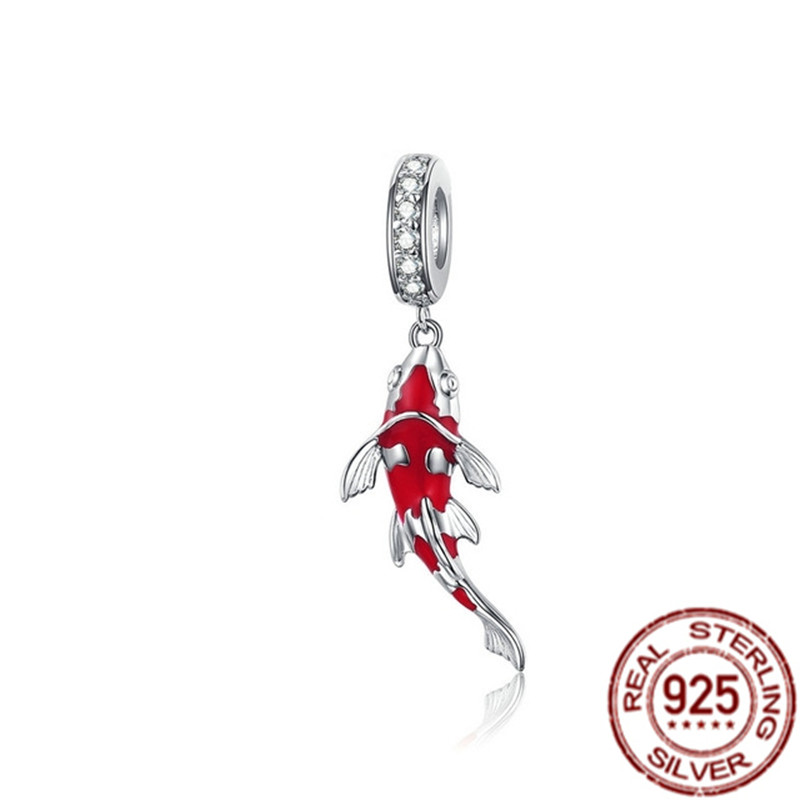 925 Sterling Silver Good Fortune Carp Fish Glass Sea Turtle Dangle Charm Beads Fit S925 Snake Bracelet Fine Jewelry Gift