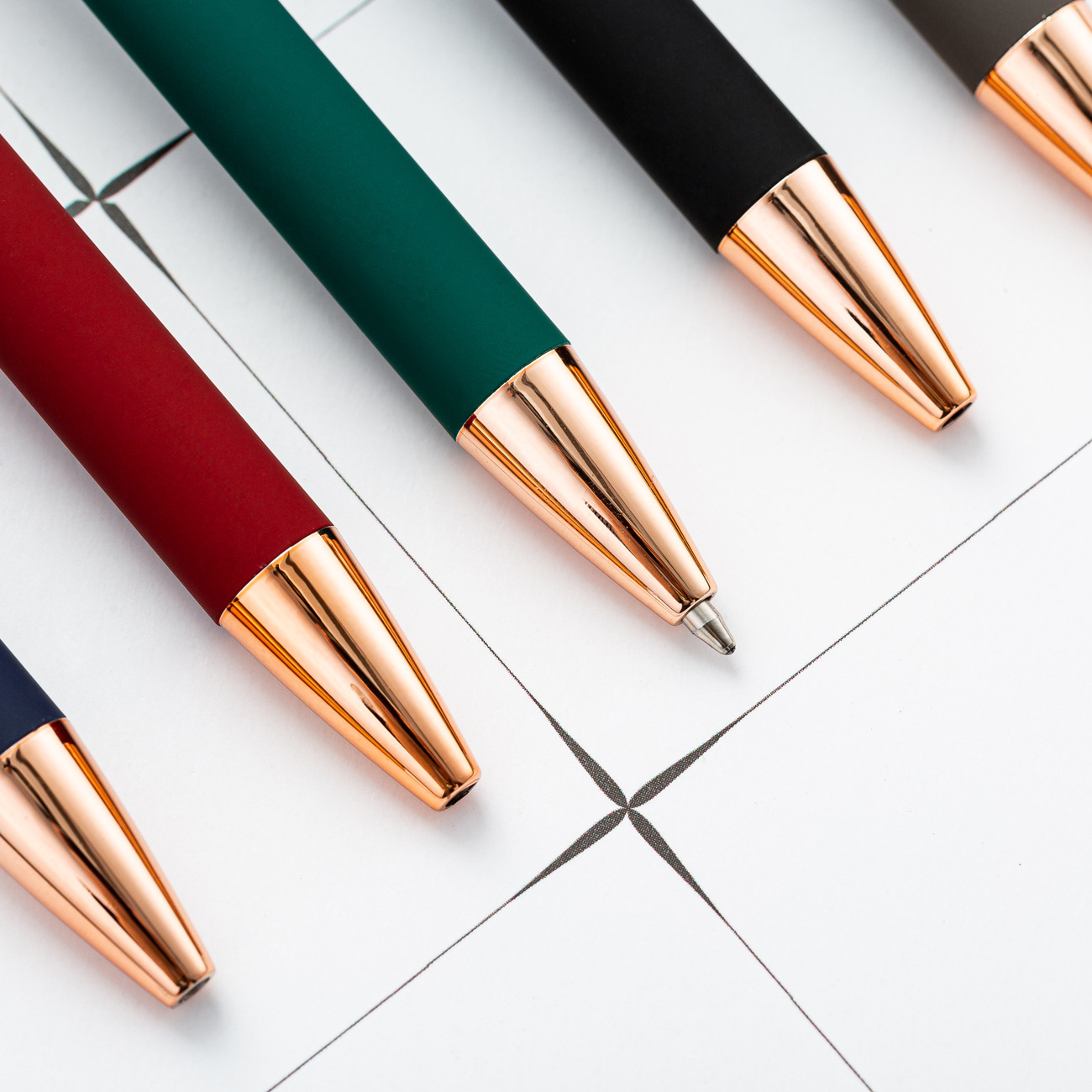 Promotional Alumilum Click Ballpoint Pen Rubberized Finishing Soft Coated Multi-colors Press Rubber Rose gold Pen with Custom Logo