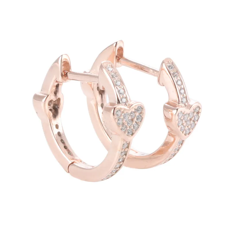 Authentic 925 Sterling Silver Heart Shiny Stud Earrings - Rose Gold & Platinum Options for Women's Luxury Jewelry