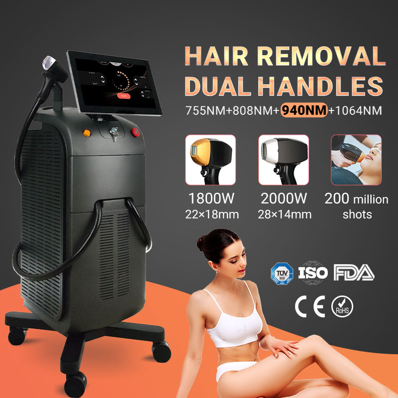 best lezar professional laser diode 755 808 1064 hair removal machine 2 handles long life use