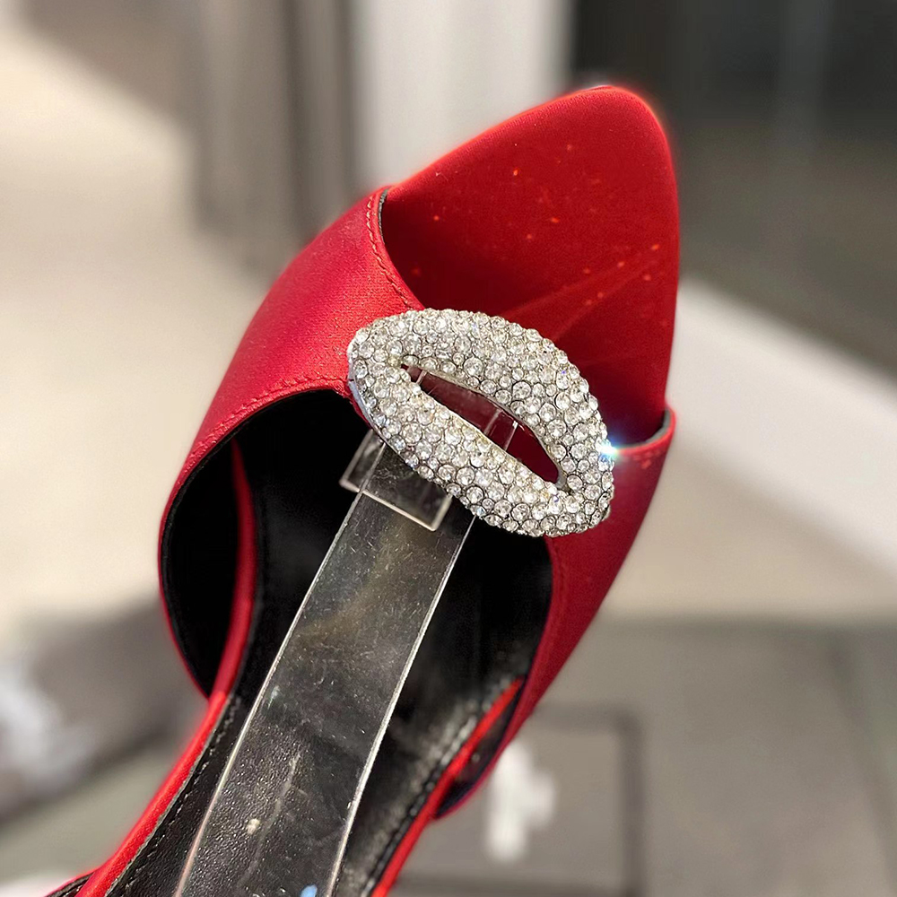 Rhinestone decoration stiletto Sandals Pointed toe exposed Pumps womens Dress shoes luxury designers High-heeled Evening shoes factory footwear With b