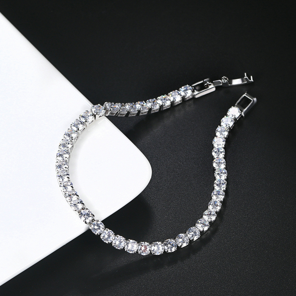 Simple Fashion Wedding Bracelet Jewelry White Gold Fill Round Cut Cubic Zircon CZ Crystal Women Men Party Tennies Chain Hip Hop Bangle Gift