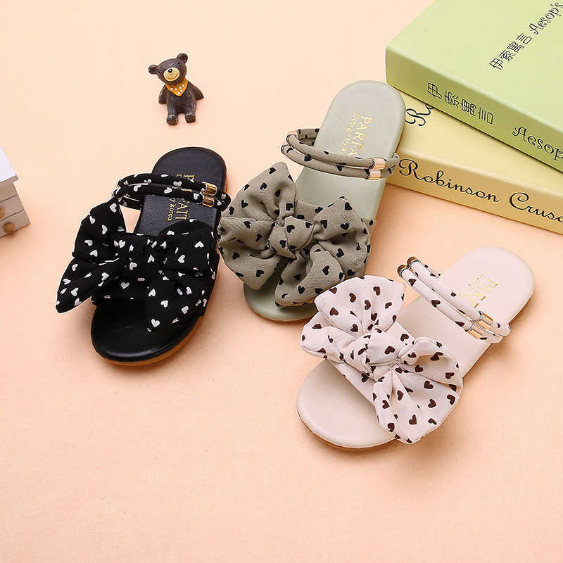 Sandals Summer Little Girls Sandals Kids Shoes Wave Point Bow Cute Black White Green Children Sandals Baby Soft Casual School Girl Shoes R230529