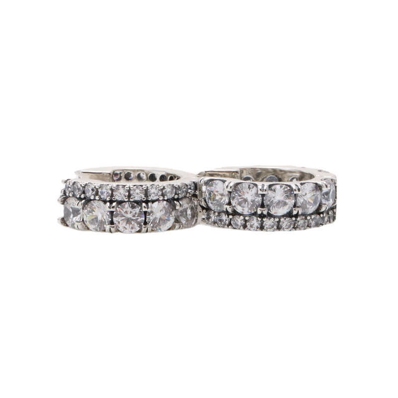 Authentic 925 Sterling Silver Pave Hoop Earrings for Men & Women - Shiny Party Jewelry
