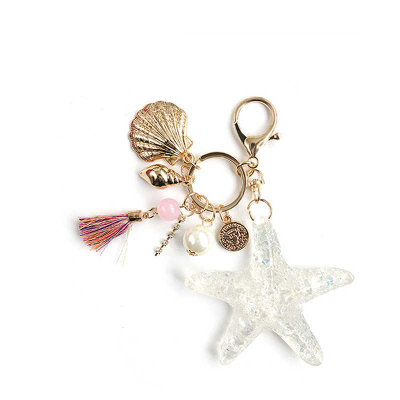 Key Rings Fashion Ocean World Pearl Starfish Cute Shell Keychain Crystal Pendant Keyring Bracket Women's Bag Charm Party Gift G230526