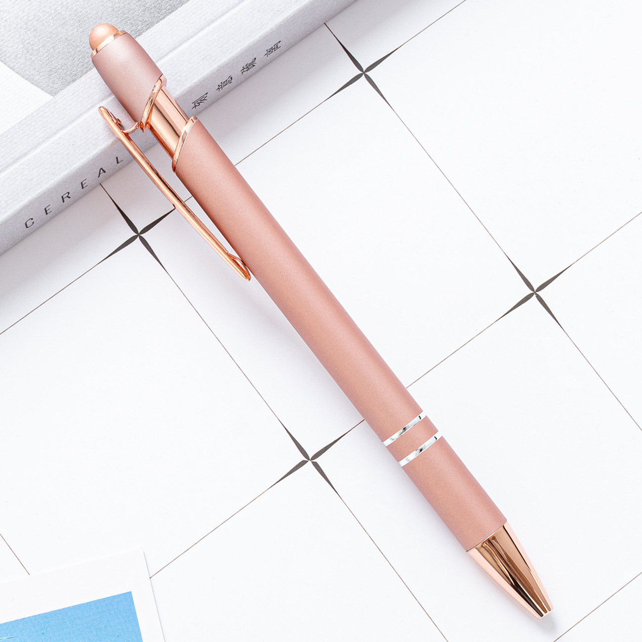 Promotional Alumilum Click Ballpoint Pen Rubberized Finishing Soft Coated Multi-colors Press Rubber Rose gold Pen with Custom Logo