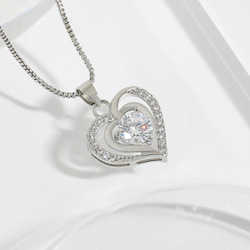 Copper Gem Stone Fashion Jewelry Heart of the Ocean Beating Blue Heart Diamond Necklace for Women