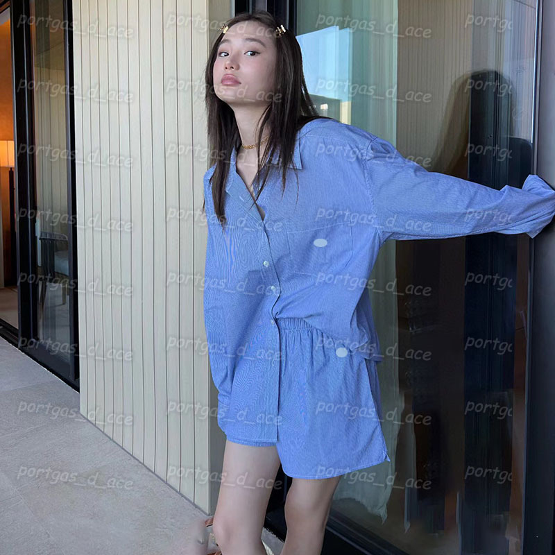 Luxury Women T Shirts Shorts Set Blue Striped Blouse Shorts Outfit INS Summer Casual Long Sleeve Tops Set, Blue with labe #@0529
Luxury Women T Shirts Shorts Set Blue Striped Blouse Shorts Outfit INS Summer Casual Long Sleeve Tops Set, Blue with labe #@0529