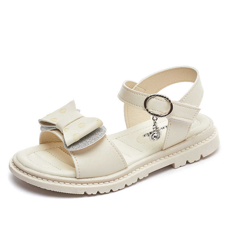 Sandals 2023 Summer New Girls Kids Fashion Sandals Children's Soft Soles Anti-skid Open-toe Beach Shoes Bow Wave Point Shine Party Shoes R230529