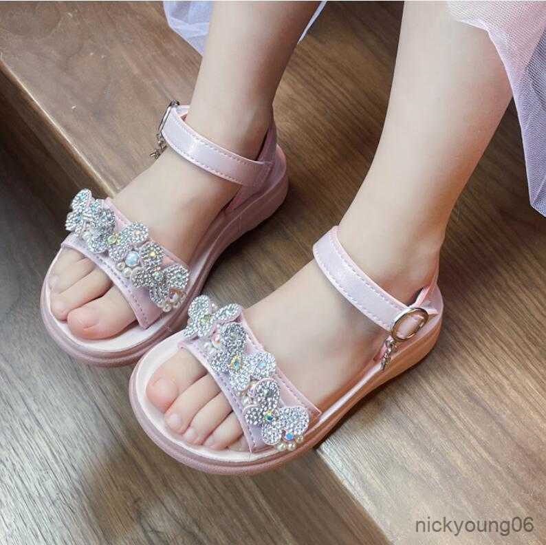 Sandals Girls Princess Sandals Summer New Baby Pearl Bow Single Leather Shoes Fashion Non-slip Flat Children's Shoes R230529