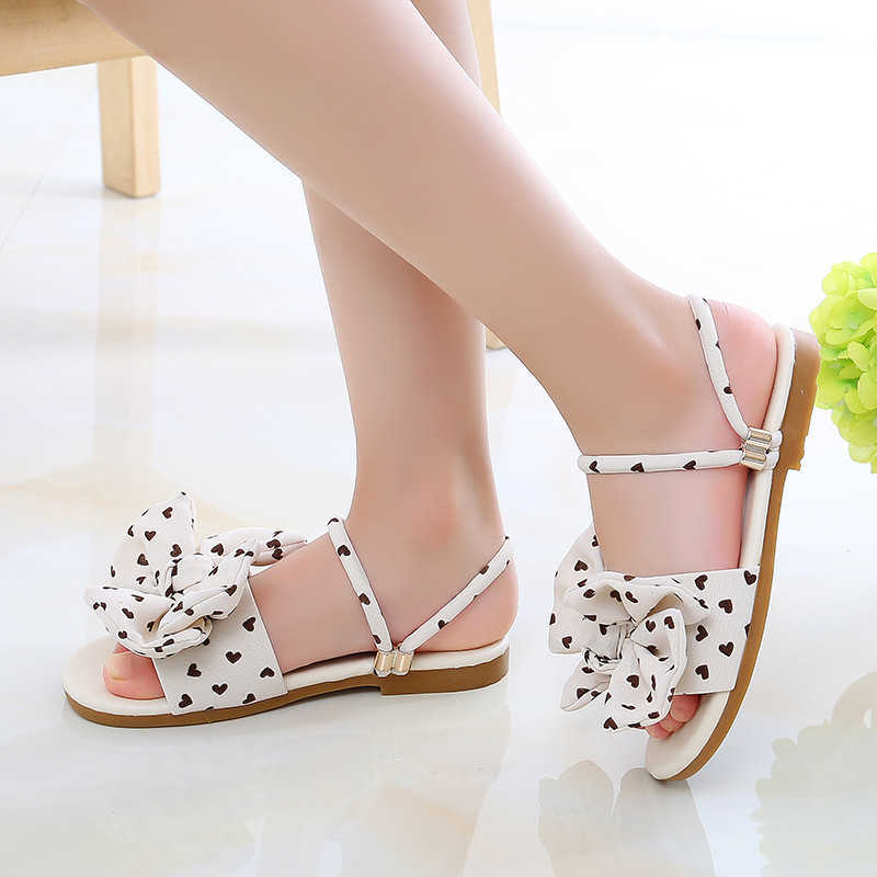 Sandals Summer Little Girls Sandals Kids Shoes Wave Point Bow Cute Black White Green Children Sandals Baby Soft Casual School Girl Shoes R230529