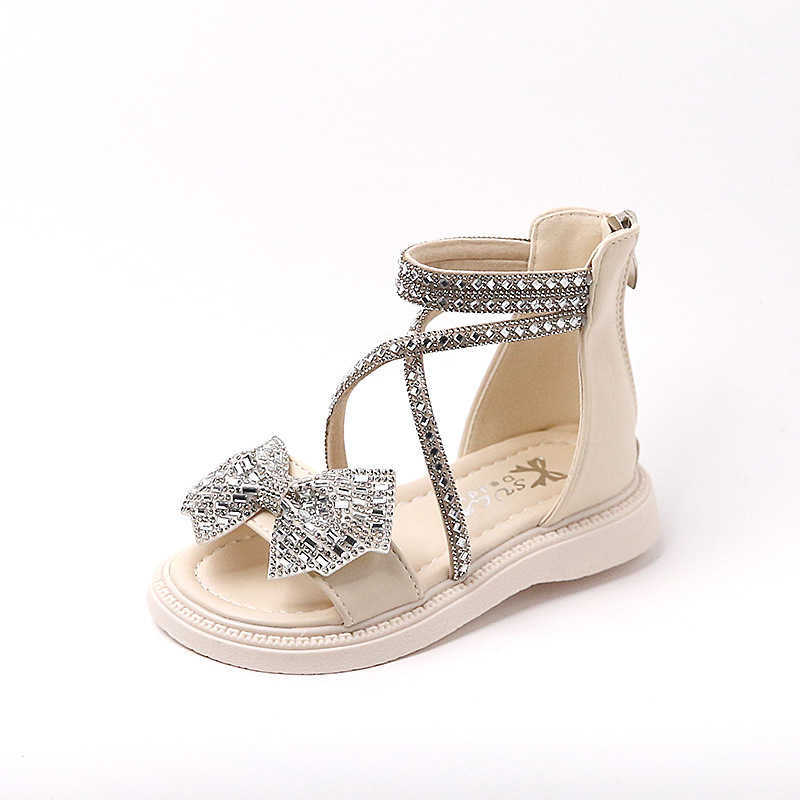 Sandals Girls Sandals Summer New Sweet Children's Soft Bottom Girls Rhinestone Bow Princess Sandals Open-toe Party Shoes R230529