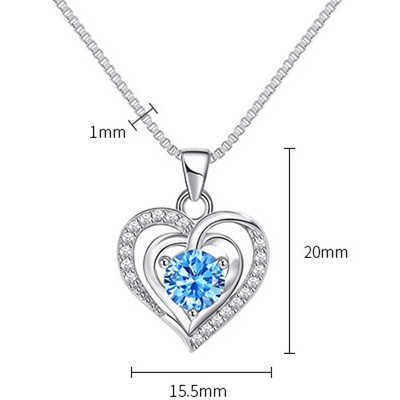 Copper Gem Stone Fashion Jewelry Heart of the Ocean Beating Blue Heart Diamond Necklace for Women
