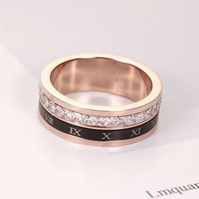 GZW 18k Gold Plated Roman Numeral Cubic Zirconia Ring for Women Spinner Silver Mens Rings Stainless Steel Square Cz Rings for Men and women couple
