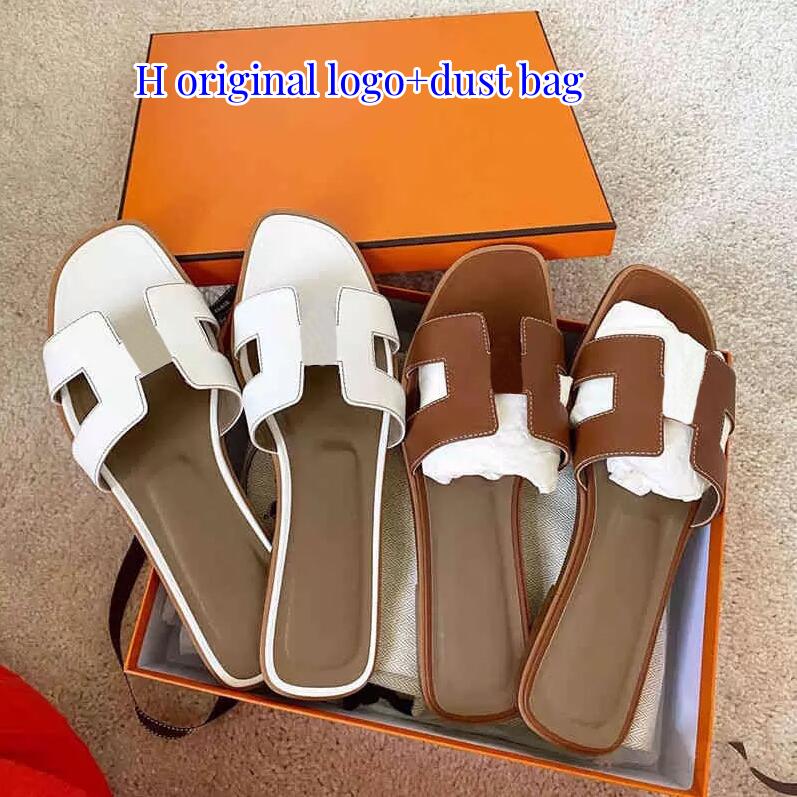 Designer leather ladies sandals summer flat shoes fashion beach women slippers letter drag 35-43