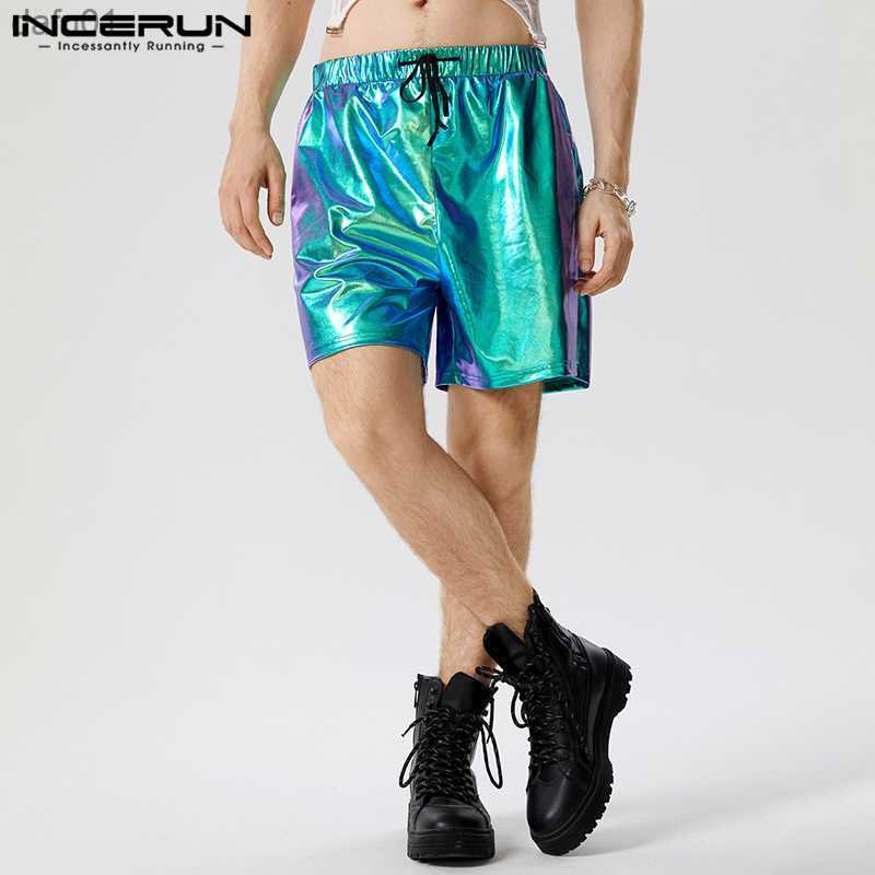 Men's Shorts INCERUN 2023 American Style Men's Sparkling Fabric Dual Color Shorts Fashion Casual Party Hot Selling Rubber Waist Shorts S-5XL