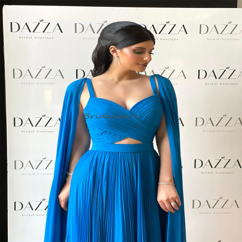 New Arabic Dubai Evening Dress With Cape Sleeves Elegant 2023 Floor Length Chiffon Prom Dress Chic Women Birthday Formal Party Vestidos De Noche Dubai