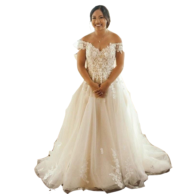 2023 Simple A Line Wedding Dresses Off Shoulder Short Sleeves Lace Appliques Tulle Country Beach Wedding Dress Bridal Gown Robe Mariage Vestido de Nov