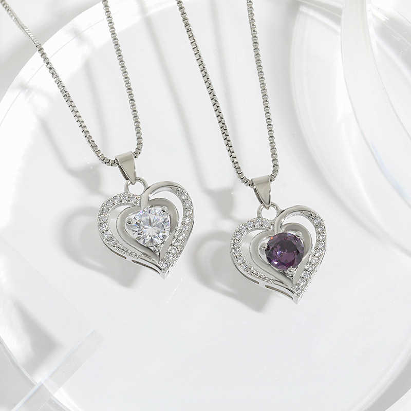 Copper Gem Stone Fashion Jewelry Heart of the Ocean Beating Blue Heart Diamond Necklace for Women