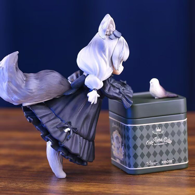 Funny Toys RIBOSE STAR Kageboshi Tabby PVC Action Figure Anime Cat Tea Party Cat Teapot Cat Figure Model Toys Doll Gift