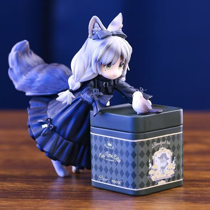 Funny Toys RIBOSE STAR Kageboshi Tabby PVC Action Figure Anime Cat Tea Party Cat Teapot Cat Figure Model Toys Doll Gift