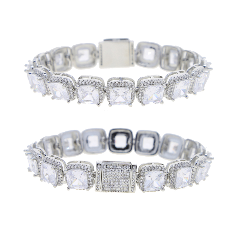 Gold Plated Sparking Cz Cluster Cubic Zirconia Tennis Chain Bracelet Iced Out Bling Cz Charm Hip Hop Jewelry Gifts