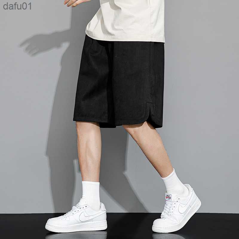 Men's Shorts Casual Summer Mens Shorts Fashion Cropped Pants Leisure Elastic Waist Sports Soft Soild Color Suede Beach Shorts Gym Sweatpants L230