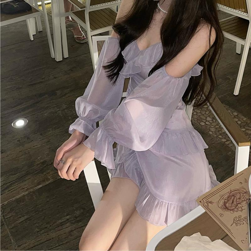 Casual Dresses 2023 Autumn Clothes Korea Ladies French Elegant Strap Dress Women Long Sleeve Vintage Mini Female Evening Party Y2k