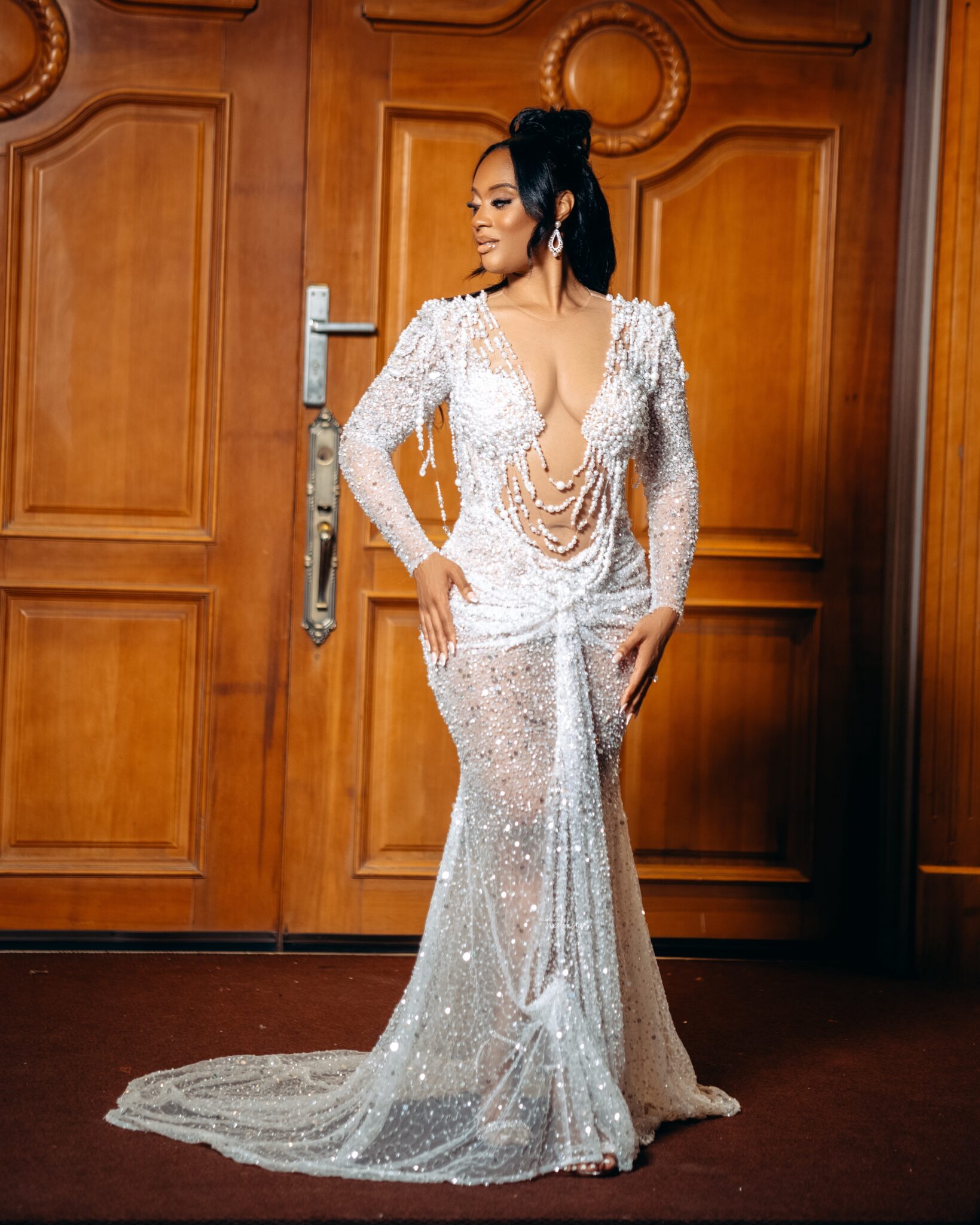 2023 Arabic Aso Ebi White Mermaid Wedding Dress Pearls Sequined Lace See Through Bridal Gowns Dresses ZJ322