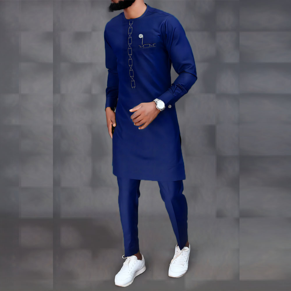 Men's Tracksuits Men 2Piece Outfit Set Printed Business Casual Top Pants Suit Ethnic Style Summer Dashiki Dresses Party Wedding Gentleman Clothes