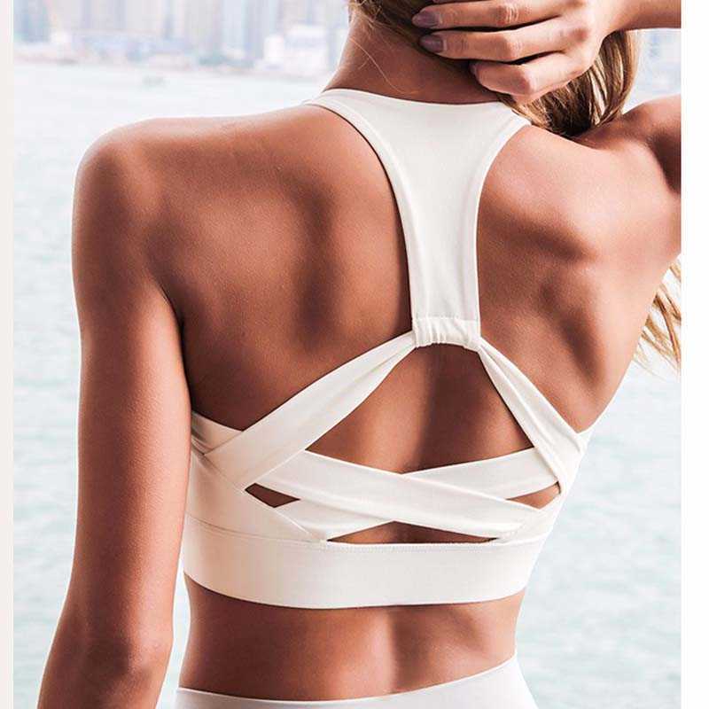 Bras Women White Strap Push Up Sports Bra for Women Gym Running top Bra Athletic Vest Hollow out Sportswear Underwear J230529